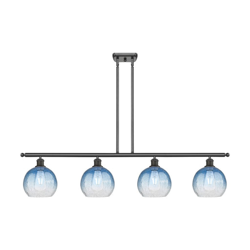 Innovations Brookhaven Globe 48in 4-Light Island Light | Industrial Oil Rubbed Bronze Steel and Sapphire Blue Glass | Kitchen | Model 516-4I-OB-G483-8SB