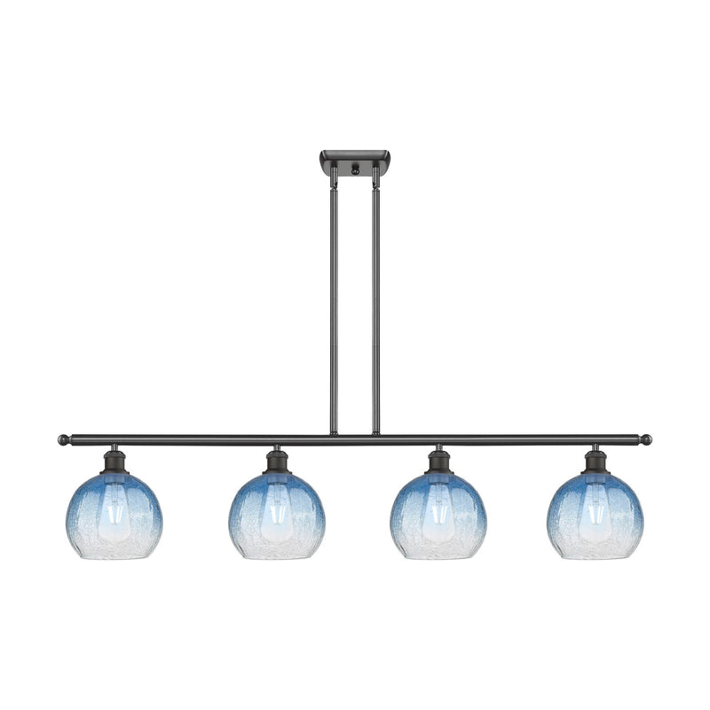 Innovations Brookhaven Globe 48in 4-Light Island Light | Industrial Oil Rubbed Bronze Steel and Sapphire Blue Glass | Kitchen | Model 516-4I-OB-G483-8SB