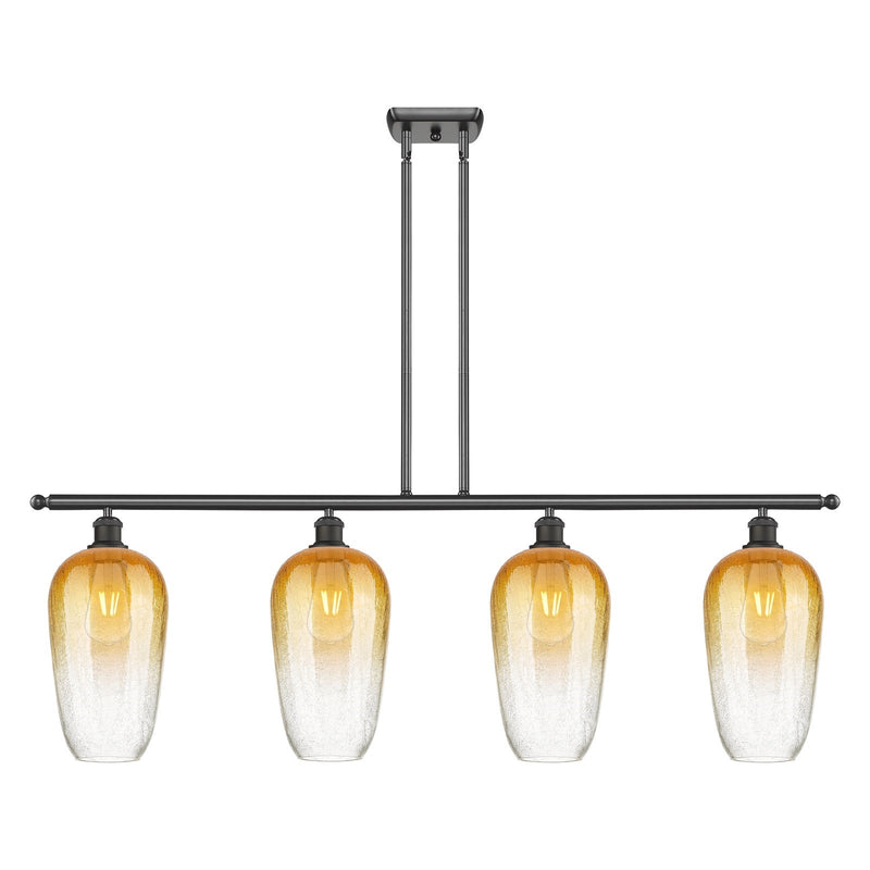 Innovations Brookhaven Flute 48in 4-Light Island Light | Industrial Oil Rubbed Bronze Steel and Amber Glass | Kitchen Island & | Model 516-4I-OB-G484-7AM