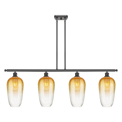 Innovations Brookhaven Flute 48in 4-Light Island Light | Industrial Oil Rubbed Bronze Steel and Amber Glass | Kitchen Island & | Model 516-4I-OB-G484-7AM