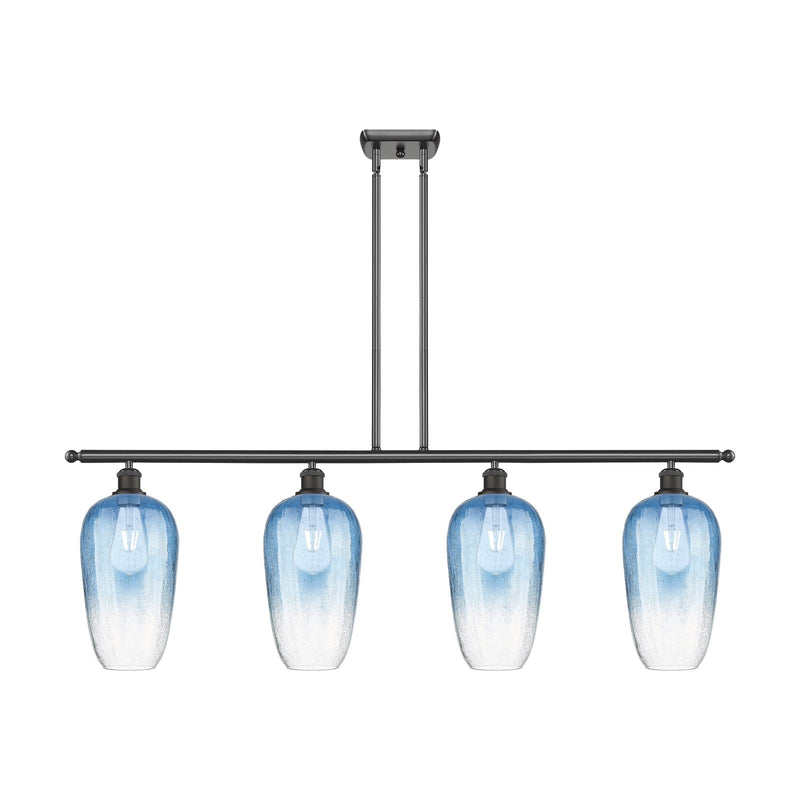 Innovations Brookhaven Flute 48in 4-Light Island Light | Industrial Oil Rubbed Bronze Steel and Sapphire Blue Glass | Kitchen | Model 516-4I-OB-G484-7SB