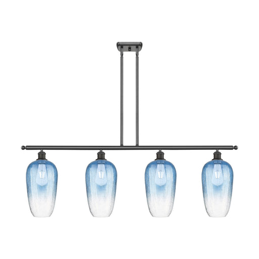Innovations Brookhaven Flute 48in 4-Light Island Light | Industrial Oil Rubbed Bronze Steel and Sapphire Blue Glass | Kitchen | Model 516-4I-OB-G484-7SB