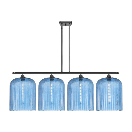 Innovations Bridal Veil 48in 4-Light Island Light | Art Nouveau Oil Rubbed Bronze Steel and Princess Blue Ribbed Glass | Model 516-4I-OB-G559-12BL