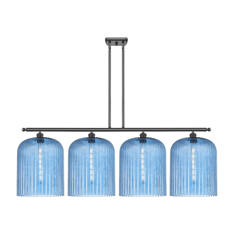 Innovations Bridal Veil 48in 4-Light Island Light | Art Nouveau Oil Rubbed Bronze Steel and Princess Blue Ribbed Glass | Model 516-4I-OB-G559-12BL