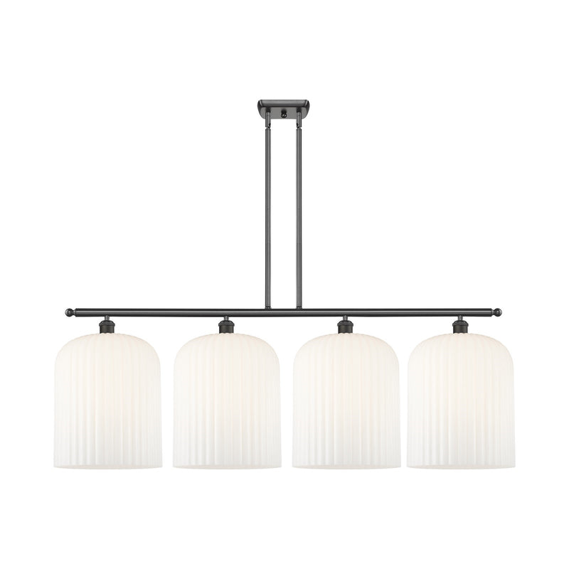 Innovations Bridal Veil 48in 4-Light Island Light | Art Nouveau Industrial Oil Rubbed Bronze and Gloss White Ribbed Glass | Model 516-4I-OB-G559-12GWH