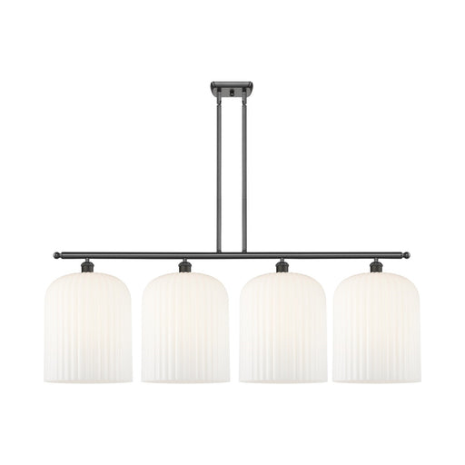 Innovations Bridal Veil 48in 4-Light Island Light | Art Nouveau Industrial Oil Rubbed Bronze and Gloss White Ribbed Glass | Model 516-4I-OB-G559-12GWH