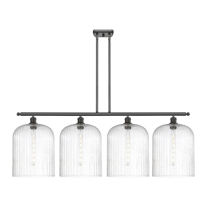 Innovations Bridal Veil 48in 4-Light Island Light | Industrial Oil Rubbed Bronze Steel and Seedy Bell Glass | Kitchen Island | Model 516-4I-OB-G559-12SDY