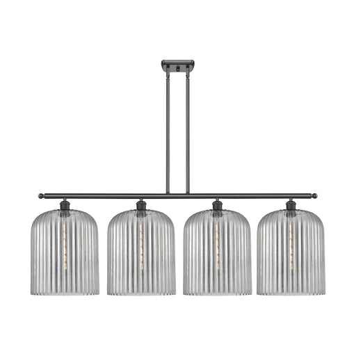 Innovations Bridal Veil 48in 4-Light Island Light | Art Nouveau Oil Rubbed Bronze Steel and Light Smoke Ribbed Glass | Kitchen | Model 516-4I-OB-G559-12SM