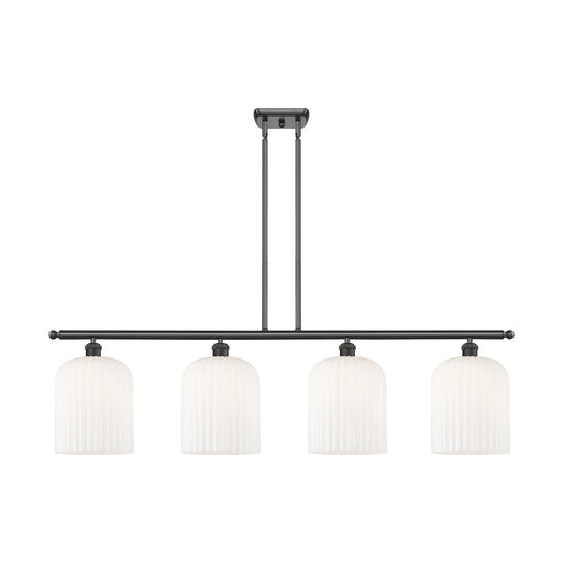 Innovations Bridal Veil 48in 4-Light Island Light | Industrial Oil Rubbed Bronze Steel and Gloss White Ribbed Glass | Kitchen | Model 516-4I-OB-G559-8GWH