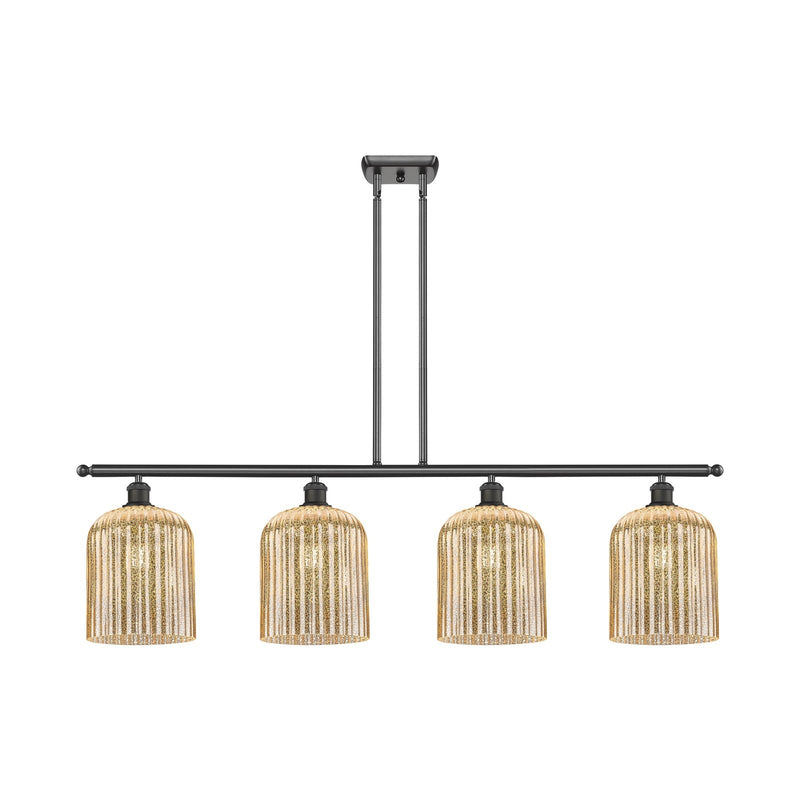 Innovations Bridal Veil 48in 4-Light Island Light | Art Nouveau Oil Rubbed Bronze Steel and Mercury Ribbed Glass | Kitchen | Model 516-4I-OB-G559-8ME