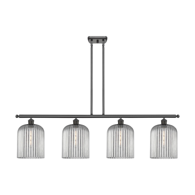Innovations Bridal Veil 48in 4-Light Island Light | Art Nouveau Oil Rubbed Bronze Steel and Light Smoke Ribbed Glass | Kitchen | Model 516-4I-OB-G559-8SM