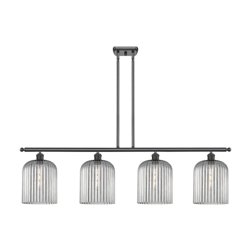 Innovations Bridal Veil 48in 4-Light Island Light | Art Nouveau Oil Rubbed Bronze Steel and Light Smoke Ribbed Glass | Kitchen | Model 516-4I-OB-G559-8SM