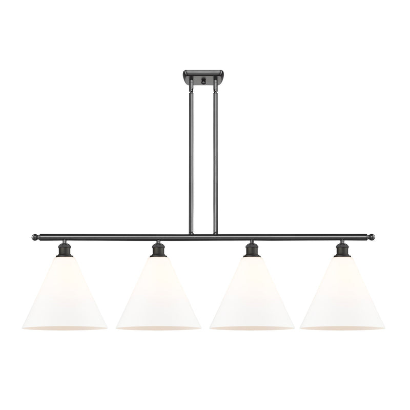 Innovations Berkshire 50in 4-Light Island Light | Industrial Oil Rubbed Bronze Steel and Matte White Glass | Kitchen Island | Model 516-4I-OB-GBC-121-LED