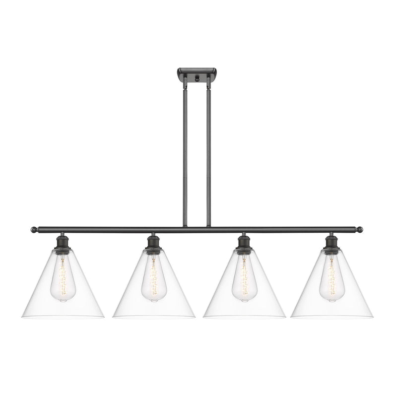 Innovations Berkshire Glass 50in 4-Light Island Light | Industrial Oil Rubbed Bronze Steel and Clear Glass | Kitchen Island & | Model 516-4I-OB-GBC-122