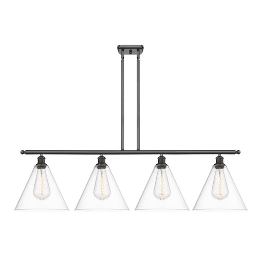 Innovations Berkshire 50.25in 4-Light Island Light | Industrial Oil Rubbed Bronze Steel and Clear Glass | Kitchen Island & | Model 516-4I-OB-GBC-122-LED