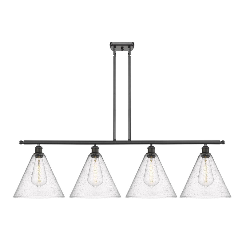 Innovations Berkshire 50.25in 4-Light Island Light | Industrial Oil Rubbed Bronze Steel and Seedy Glass | Kitchen Island & | Model 516-4I-OB-GBC-124