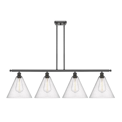 Innovations Berkshire Glass 50in 4-Light Island Light | Industrial Oil Rubbed Bronze Steel and Seedy Glass | Kitchen Island | Model 516-4I-OB-GBC-124-LED
