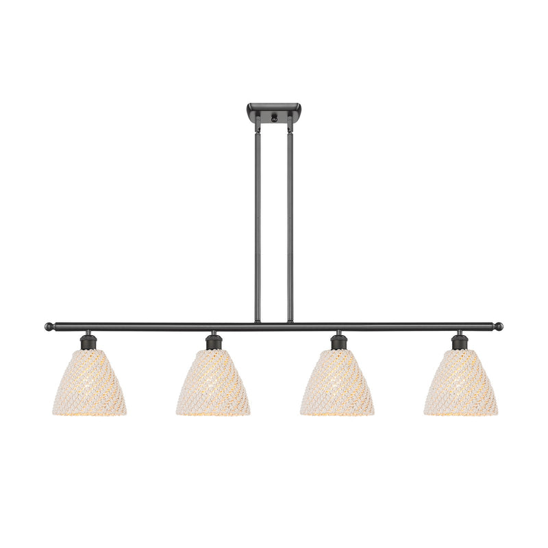 Innovations Bristol Natural 48in 4-Light Island Light | Farmhouse Oil Rubbed Bronze Steel and Natural Fiber Dome Shade | Model 516-4I-OB-NBD-75-NAT