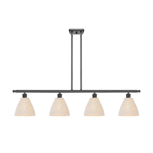Innovations Bristol Natural 48in 4-Light Island Light | Farmhouse Oil Rubbed Bronze Steel and Natural Fiber Dome Shade | Model 516-4I-OB-NBD-75-NAT