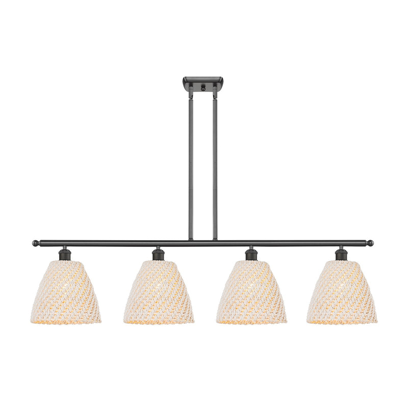 Innovations Bristol Natural 48in 4-Light Island Light | Farmhouse Oil Rubbed Bronze and Natural Fiber Dome Shade | Kitchen | Model 516-4I-OB-NBD-9-NAT
