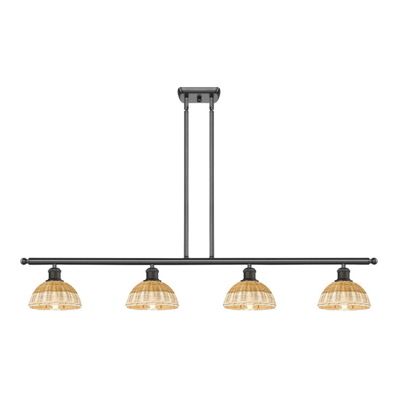 Innovations Bristol Natural II 48in 4-Light Island Light | Industrial Oil Rubbed Bronze Steel and Natural Fiber Dome Shade | Model 516-4I-OB-NBD2-75-NAT
