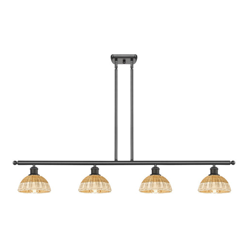 Innovations Bristol Natural II 48in 4-Light Island Light | Industrial Oil Rubbed Bronze Steel and Natural Fiber Dome Shade | Model 516-4I-OB-NBD2-75-NAT