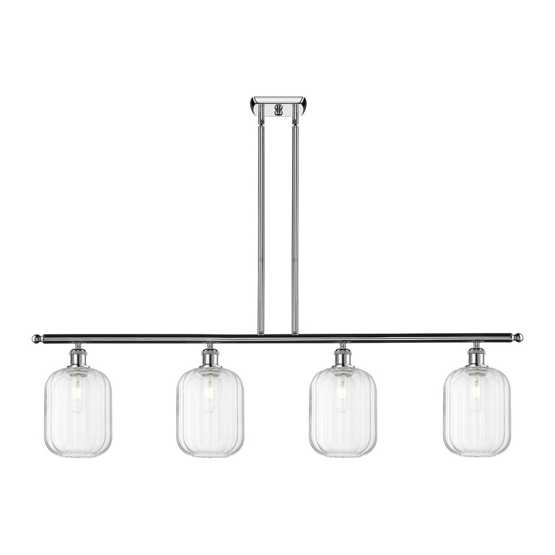 Innovations Preston Cylinder 48in 4-Light Island Light | Industrial Polished Chrome and Clear Glass | Kitchen Island & Dining | Model 516-4I-PC-G460-7CL
