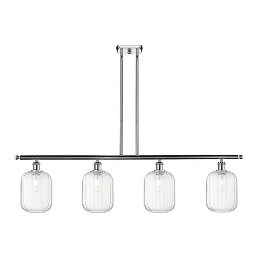 Innovations Preston Cylinder 48in 4-Light Island Light | Industrial Polished Chrome and Clear Glass | Kitchen Island & Dining | Model 516-4I-PC-G460-7CL