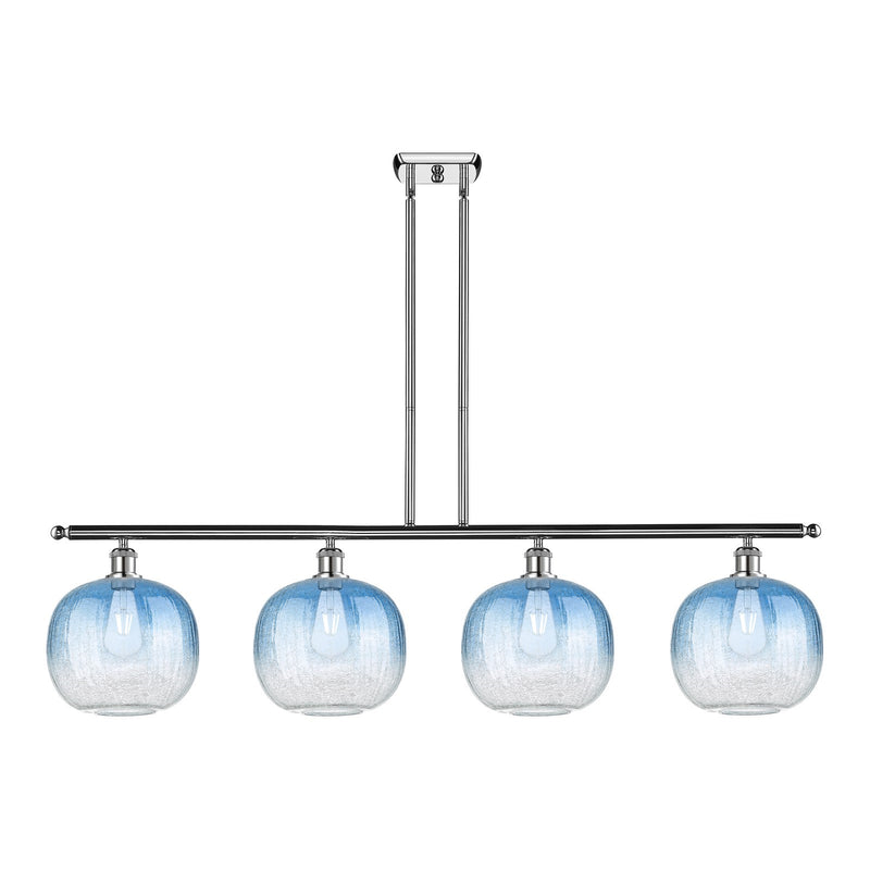Innovations Brookhaven Sphere 49in 4-Light Island Light | Industrial Polished Chrome and Sapphire Blue Glass | Kitchen Island | Model 516-4I-PC-G481-10SB