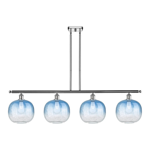 Innovations Brookhaven Sphere 49in 4-Light Island Light | Industrial Polished Chrome and Sapphire Blue Glass | Kitchen Island | Model 516-4I-PC-G481-10SB