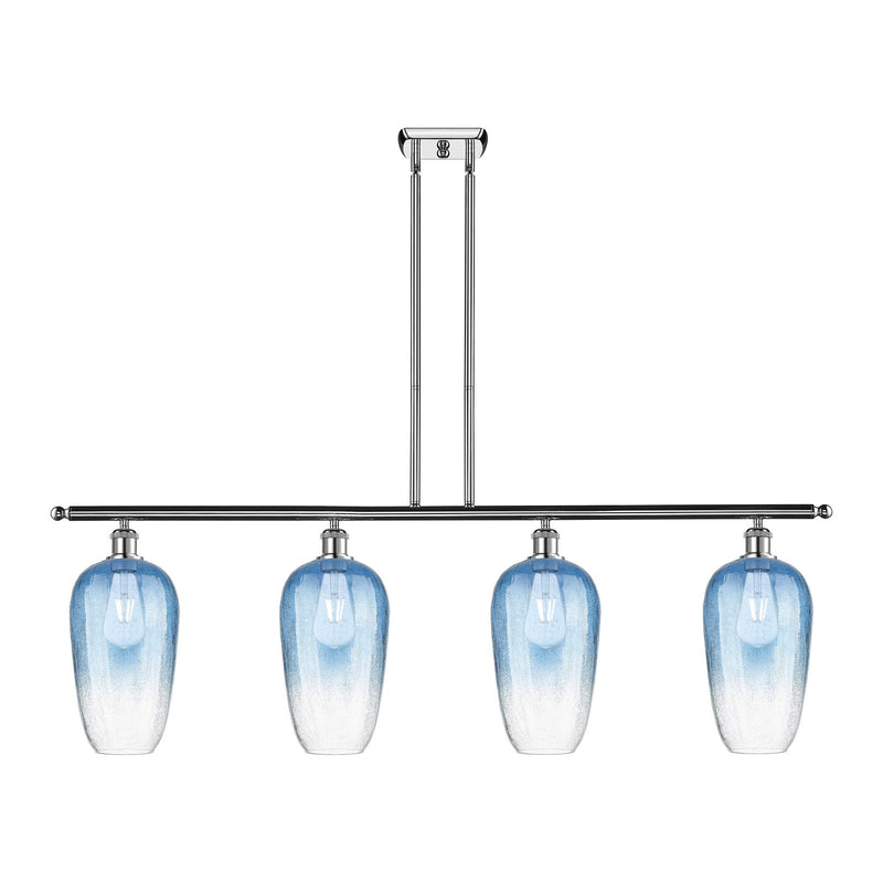 Innovations Brookhaven Flute 48in 4-Light Island Light | Industrial Polished Chrome and Sapphire Blue Glass | Kitchen Island & | Model 516-4I-PC-G484-7SB
