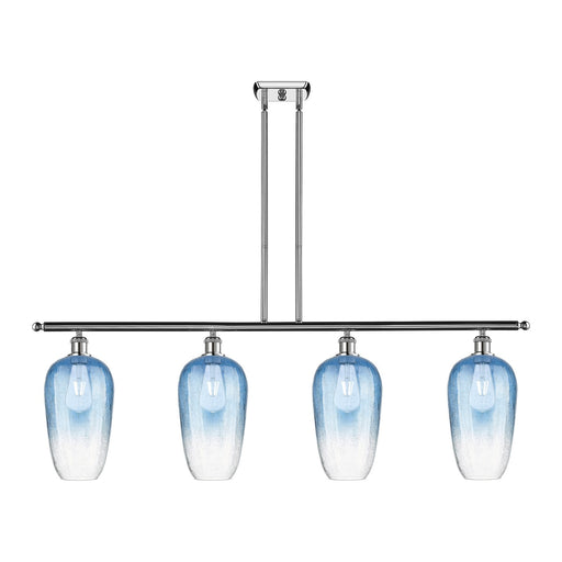Innovations Brookhaven Flute 48in 4-Light Island Light | Industrial Polished Chrome and Sapphire Blue Glass | Kitchen Island & | Model 516-4I-PC-G484-7SB