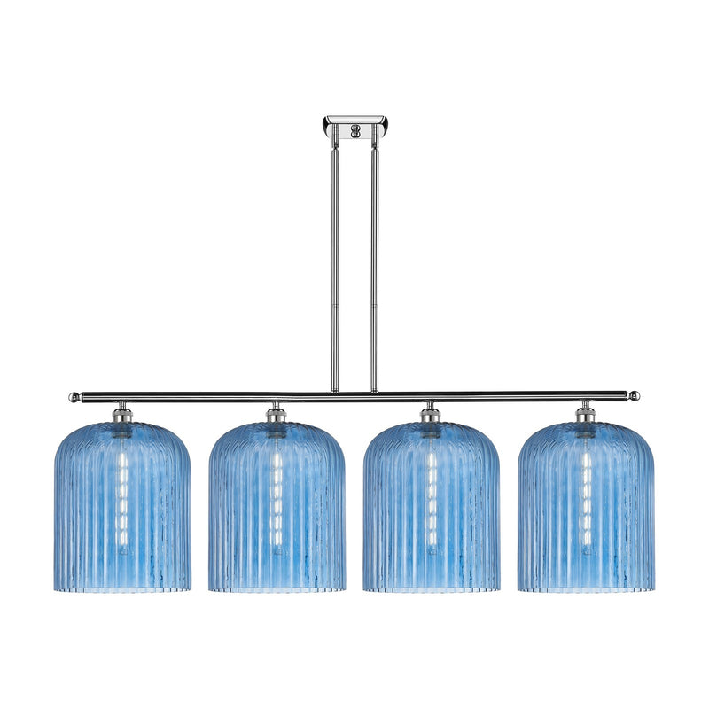 Innovations Bridal Veil 48in 4-Light Island Light | Art Nouveau Polished Chrome and Princess Blue Ribbed Glass | Kitchen | Model 516-4I-PC-G559-12BL