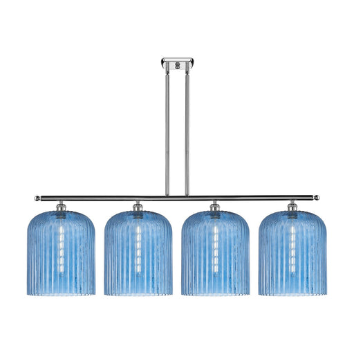 Innovations Bridal Veil 48in 4-Light Island Light | Art Nouveau Polished Chrome and Princess Blue Ribbed Glass | Kitchen | Model 516-4I-PC-G559-12BL