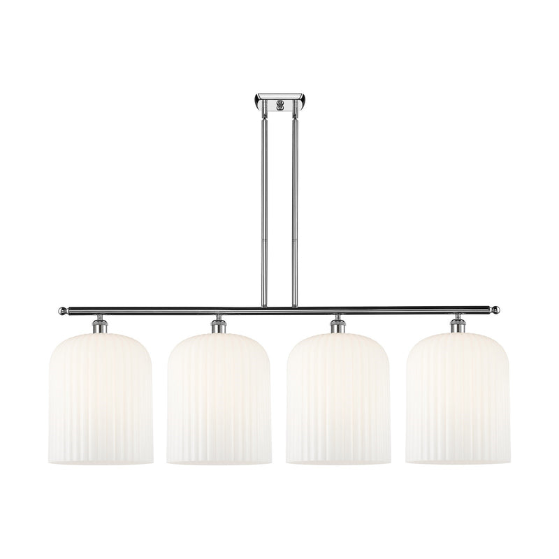 Innovations Bridal Veil 48in 4-Light Island Light | Art Nouveau Industrial Polished Chrome and Gloss White Ribbed Glass | Model 516-4I-PC-G559-12GWH