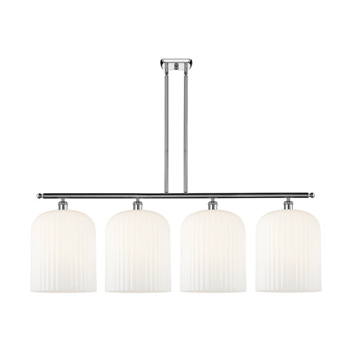 Innovations Bridal Veil 48in 4-Light Island Light | Art Nouveau Industrial Polished Chrome and Gloss White Ribbed Glass | Model 516-4I-PC-G559-12GWH
