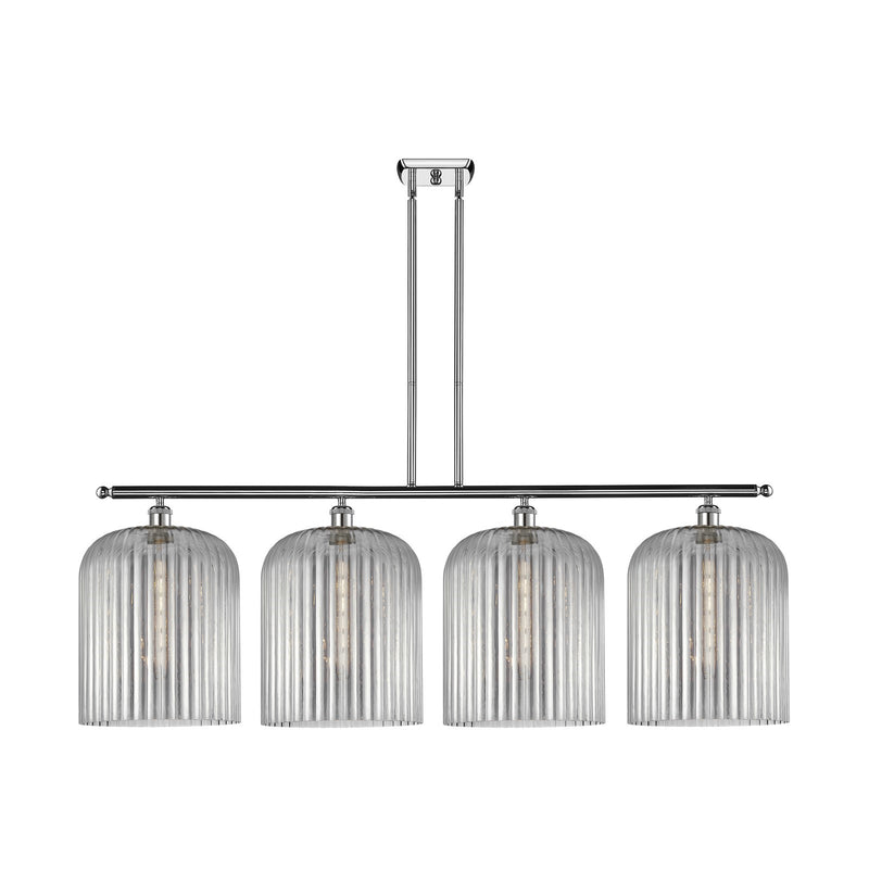 Innovations Bridal Veil 48in 4-Light Island Light | Art Nouveau Industrial Polished Chrome and Light Smoke Ribbed Glass | Model 516-4I-PC-G559-12SM
