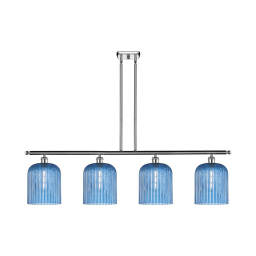 Innovations Bridal Veil 48in 4-Light Island Light | Art Nouveau Polished Chrome and Princess Blue Ribbed Glass | Kitchen Island | Model 516-4I-PC-G559-8BL