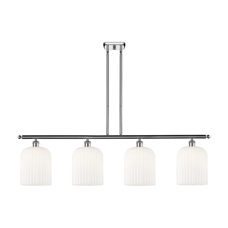 Innovations Bridal Veil 48in 4-Light Island Light | Art Nouveau Industrial Polished Chrome and Gloss White Ribbed Glass | Model 516-4I-PC-G559-8GWH