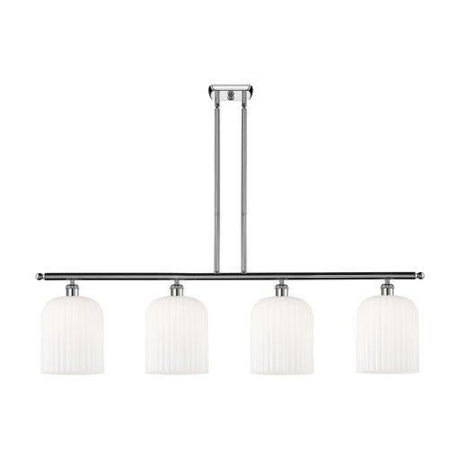 Innovations Bridal Veil 48in 4-Light Island Light | Art Nouveau Industrial Polished Chrome and Gloss White Ribbed Glass | Model 516-4I-PC-G559-8GWH