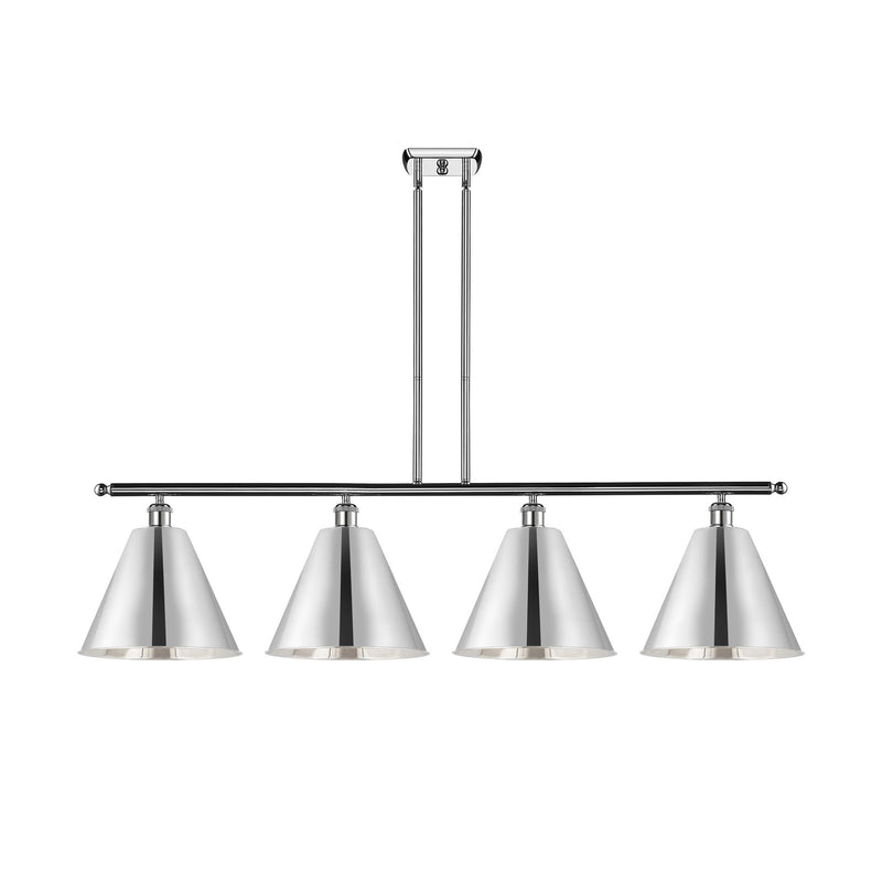 Innovations Berkshire 50in 4-Light Island Light | Industrial Farmhouse Polished Chrome Steel and Cast Brass with Polished | Model 516-4I-PC-MBC-12-PC-LED