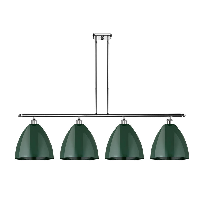 Innovations Plymouth 50.25in 4-Light Island Light | Industrial Polished Chrome and Matte Green Metal | Kitchen Island & Dining | Model 516-4I-PC-MBD-12-GR