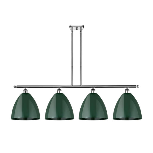 Innovations Plymouth 50in 4-Light Island Light | Industrial Farmhouse Polished Chrome and Matte Green Metal | Kitchen | Model 516-4I-PC-MBD-12-GR-LED