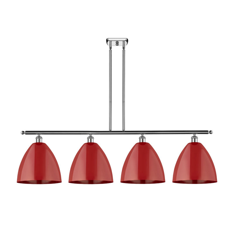 Innovations Plymouth 50in 4-Light Island Light | Industrial Polished Chrome and Matte Red Metal | Kitchen Island & Dining Room | Model 516-4I-PC-MBD-12-RD