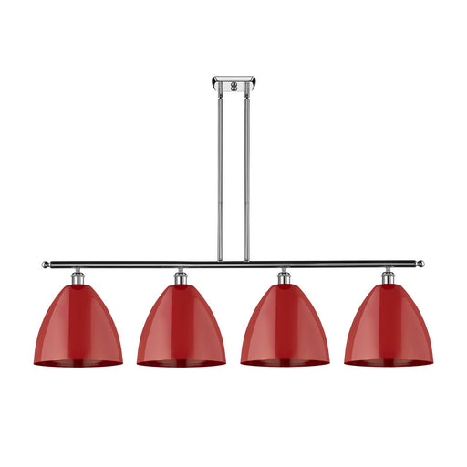 Innovations Plymouth 50in 4-Light Island Light | Industrial Farmhouse Polished Chrome and Matte Red Metal | Kitchen Island | Model 516-4I-PC-MBD-12-RD-LED