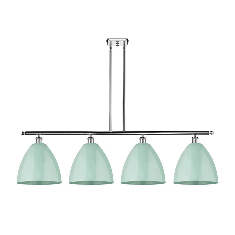 Innovations Plymouth 50.25in 4-Light Island Light | Industrial Farmhouse Polished Chrome and Matte Seafoam Metal Shade | Model 516-4I-PC-MBD-12-SF