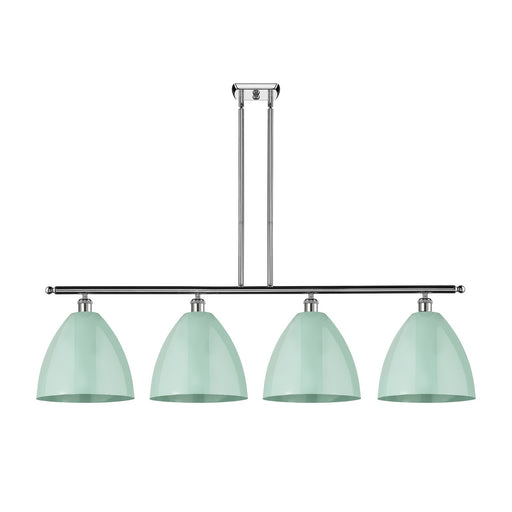 Innovations Plymouth 50.25in 4-Light Island Light | Industrial Farmhouse Polished Chrome and Matte Seafoam Metal Shade | Model 516-4I-PC-MBD-12-SF
