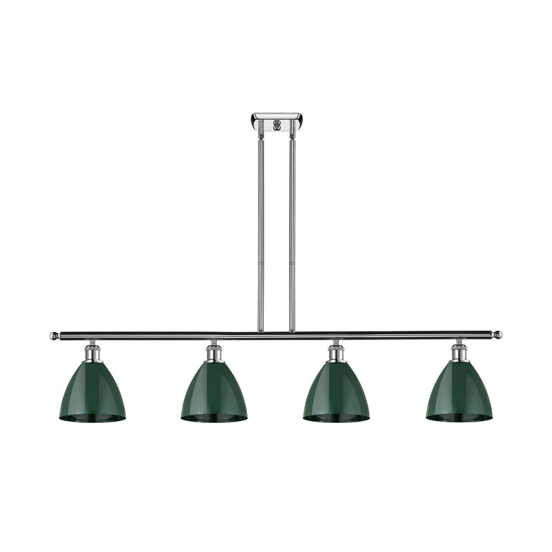 Innovations Plymouth 48in 4-Light Island Light | Industrial Farmhouse Polished Chrome and Matte Green Metal | Kitchen | Model 516-4I-PC-MBD-75-GR-LED