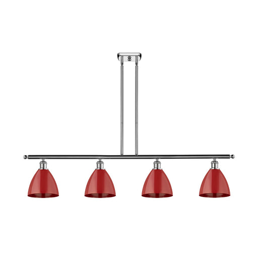 Innovations Plymouth 48in 4-Light Island Light | Industrial Farmhouse Polished Chrome and Matte Red Metal Shade | Kitchen | Model 516-4I-PC-MBD-75-RD-LED