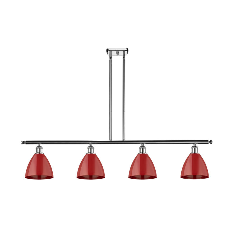 Innovations Plymouth 48in 4-Light Island Light | Industrial Farmhouse Polished Chrome and Matte Red Metal Shade | Kitchen | Model 516-4I-PC-MBD-75-RD-LED